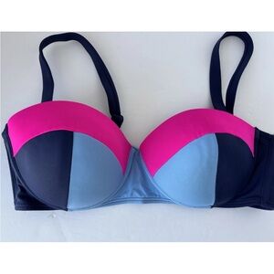 Boden Portofino Bikini Top NWT Size 34C Blue & Pink Color Block